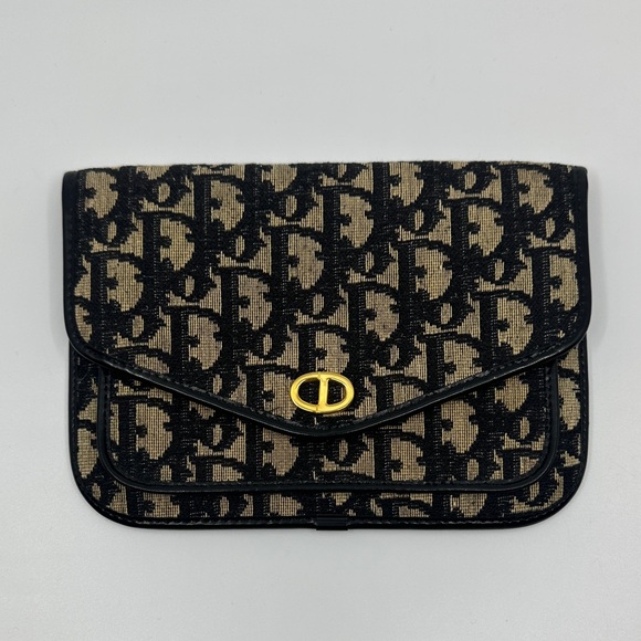 Christian Dior Monogram Black & Tan Envelope Small Clutch Wallet - Picture 1 of 9